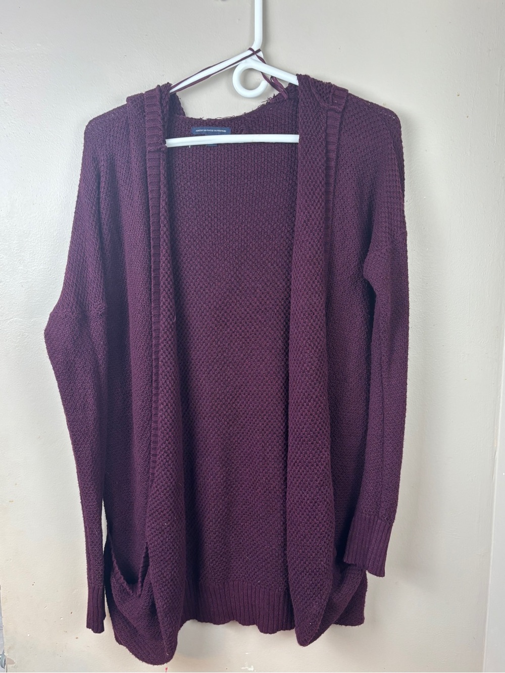 American Eagle Outfitters Open-Front Hooded Cardigan - Wine
